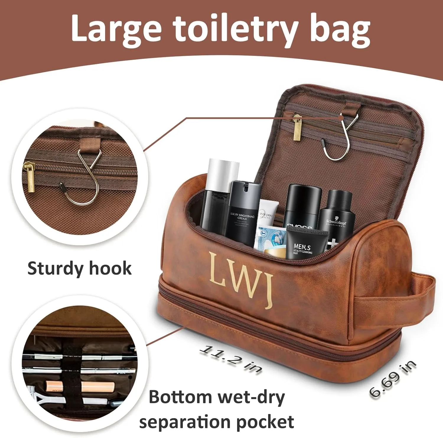 Father's Day Gifts, Personalized Toiletry Bag for Men, Handcrafted Travel Dopp Kit Gift with Custom Pattern and Text, Unique Gift for Men, Boyfriend, Dad