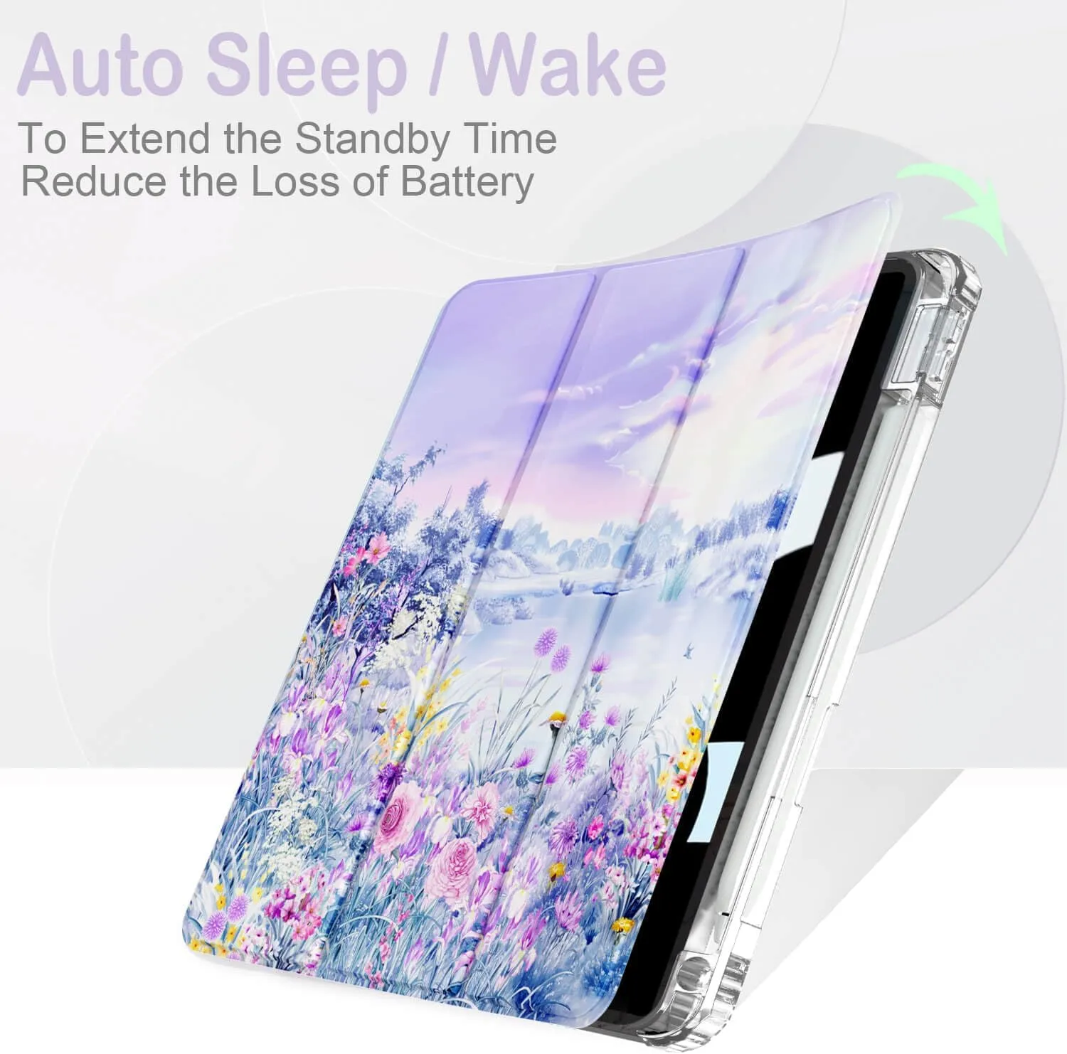 Feams for iPad Air 13 Inch Case M3 2025/M2 2024, Slim iPad Pro 12.9 Inch 6th/5th/4th Generation 2022/2021/2020 Case Clear Back Cover with Auto Sleep & Pencil Holder, Purple Garden