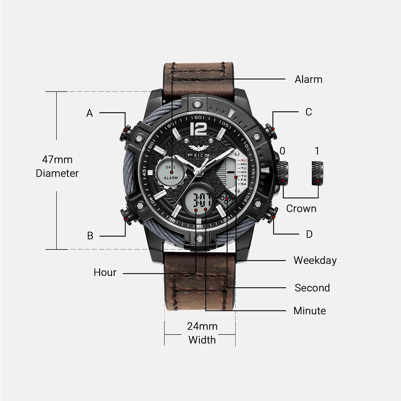 FEICE Men's Chronograph Sport Watch Japanese Quartz Analog-Digital Waterproof Watches Multifunctional Luminescent Industrial Style Punk Watch