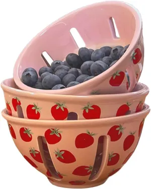 Fenton 4-Pack Strawberry Stoneware Ceramic Fruit Bowls - Spring Summer Ceramic Bowls Fruit Bowls Strawberry Ceramics Ceramic Bowl Decorative Summer Bowls, Light Pink