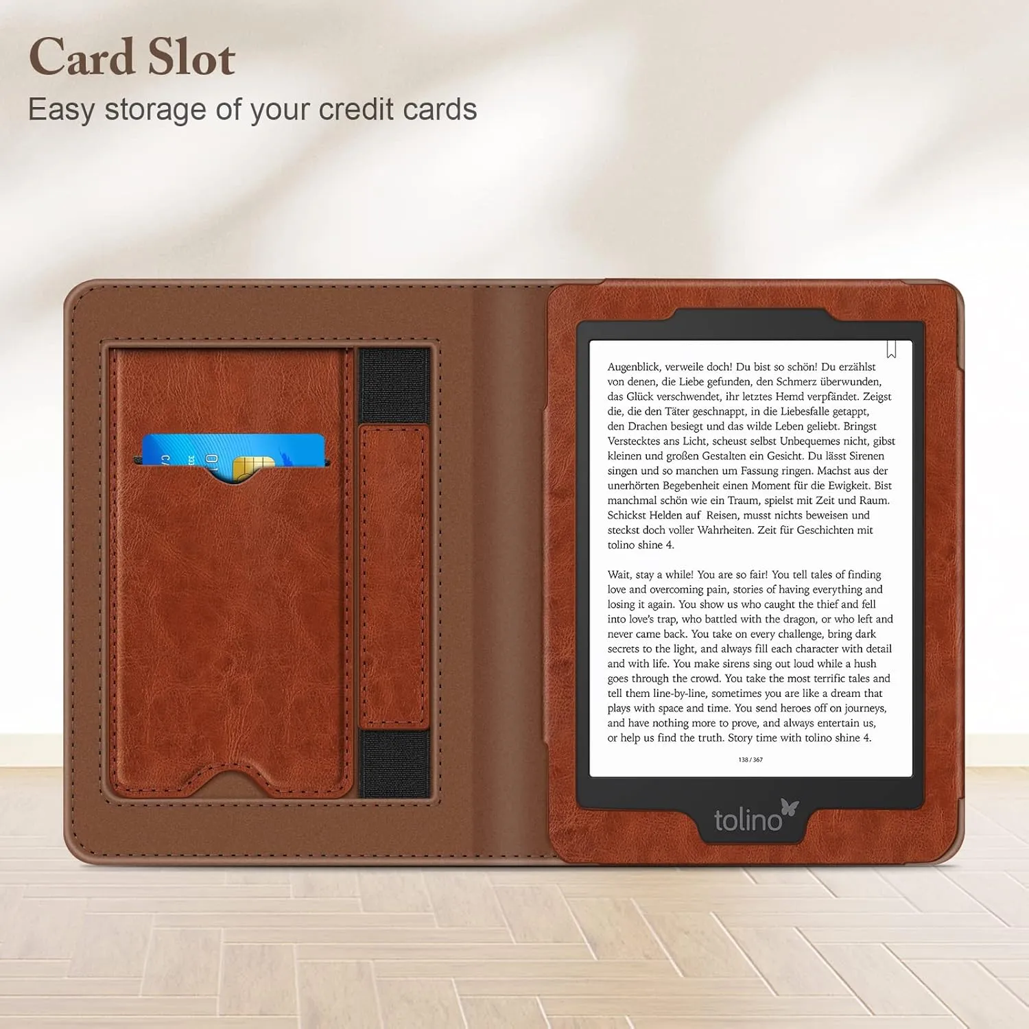 Fintie Stand Case for 6" Kobo Clara Colour (2024) /Clara BW (2024) /2E (2022) eReader - Premium PU Leather Protective Cover Auto Sleep/Wake with Card Slot and Hand Strap, Brown