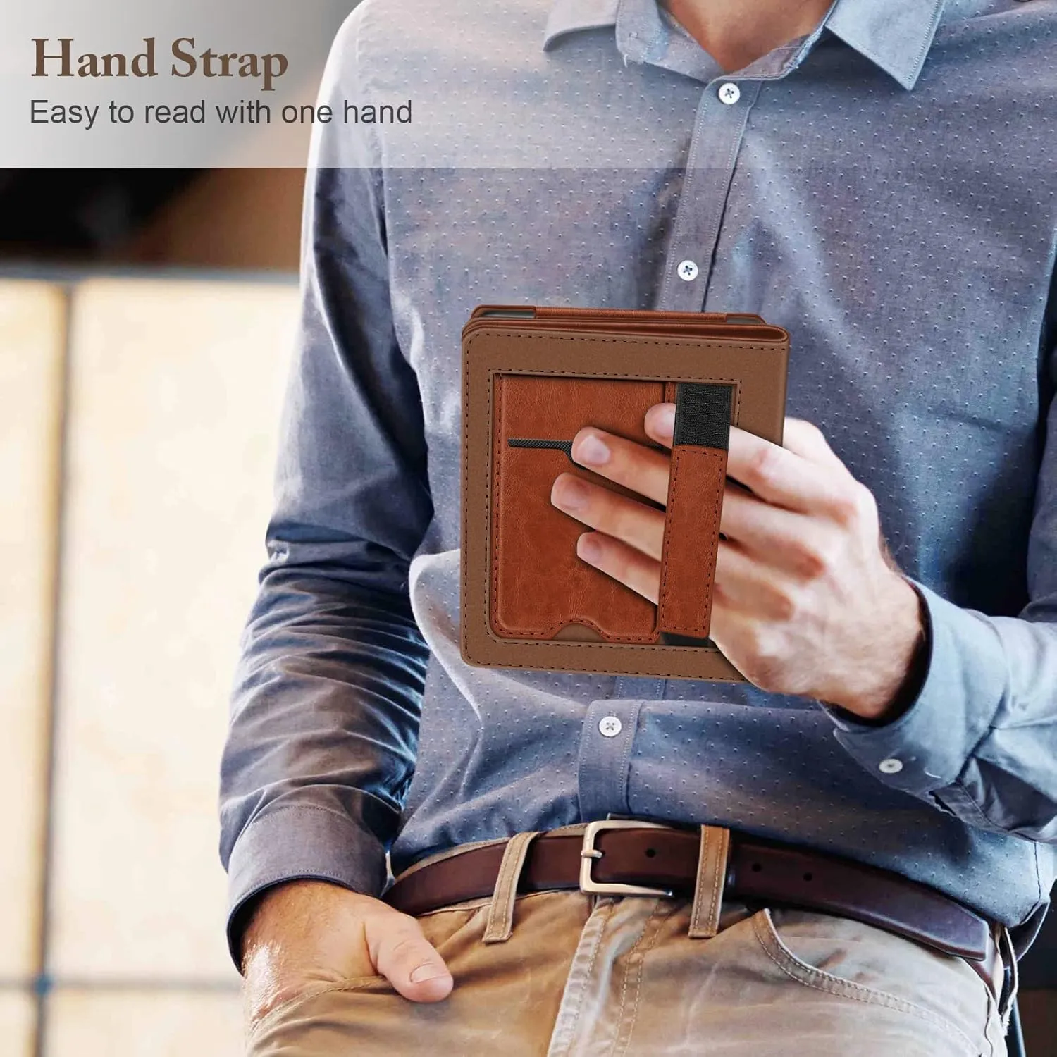 Fintie Stand Case for 6" Kobo Clara Colour (2024) /Clara BW (2024) /2E (2022) eReader - Premium PU Leather Protective Cover Auto Sleep/Wake with Card Slot and Hand Strap, Brown