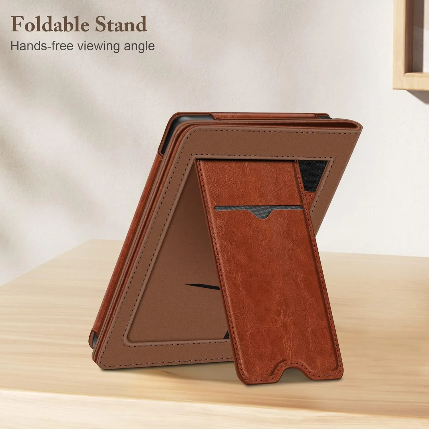Fintie Stand Case for 6" Kobo Clara Colour (2024) /Clara BW (2024) /2E (2022) eReader - Premium PU Leather Protective Cover Auto Sleep/Wake with Card Slot and Hand Strap, Brown