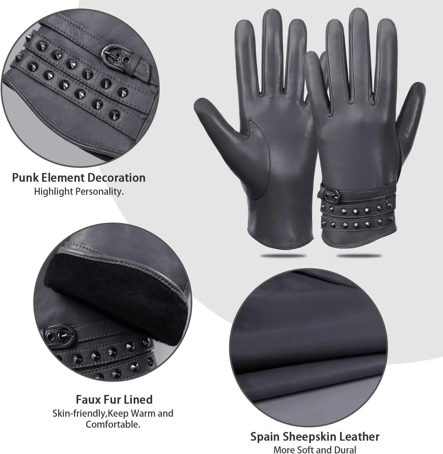 FIORETTO Womens Genuine Leather Gloves with Wool Lined Touchscreen Sheepskin Winter Warm Gloves W23006