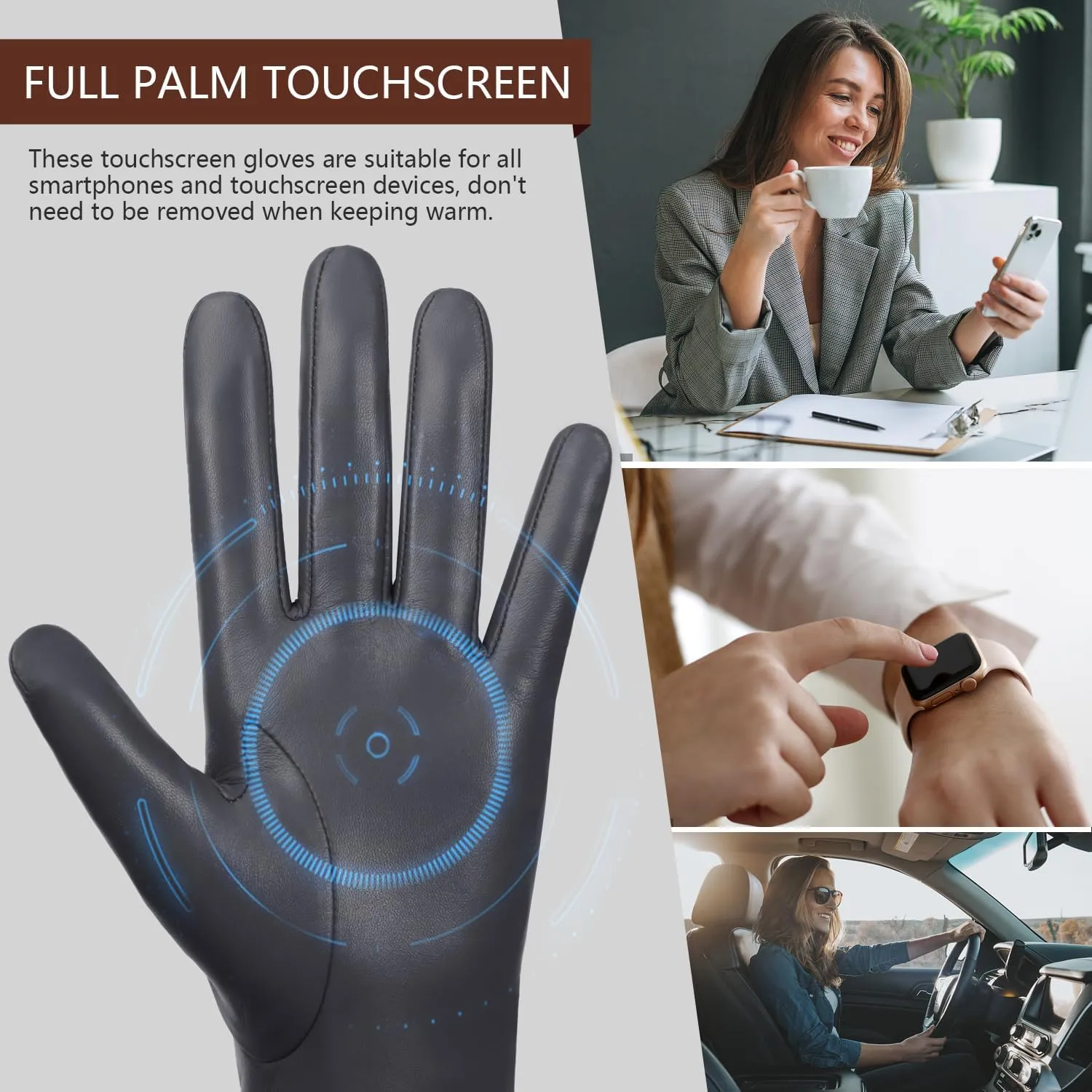 FIORETTO Womens Genuine Leather Gloves with Wool Lined Touchscreen Sheepskin Winter Warm Gloves W23006