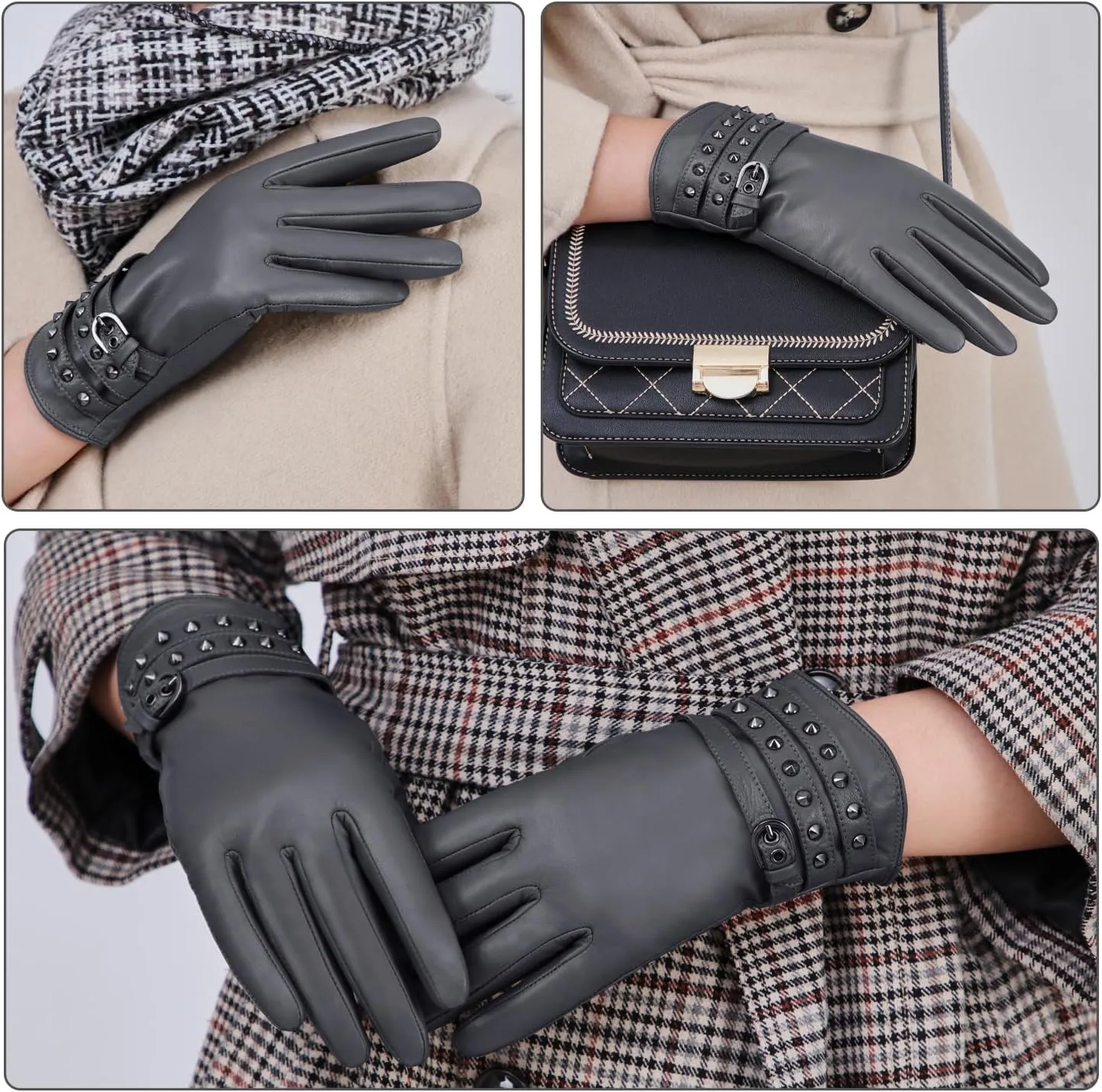 FIORETTO Womens Genuine Leather Gloves with Wool Lined Touchscreen Sheepskin Winter Warm Gloves W23006