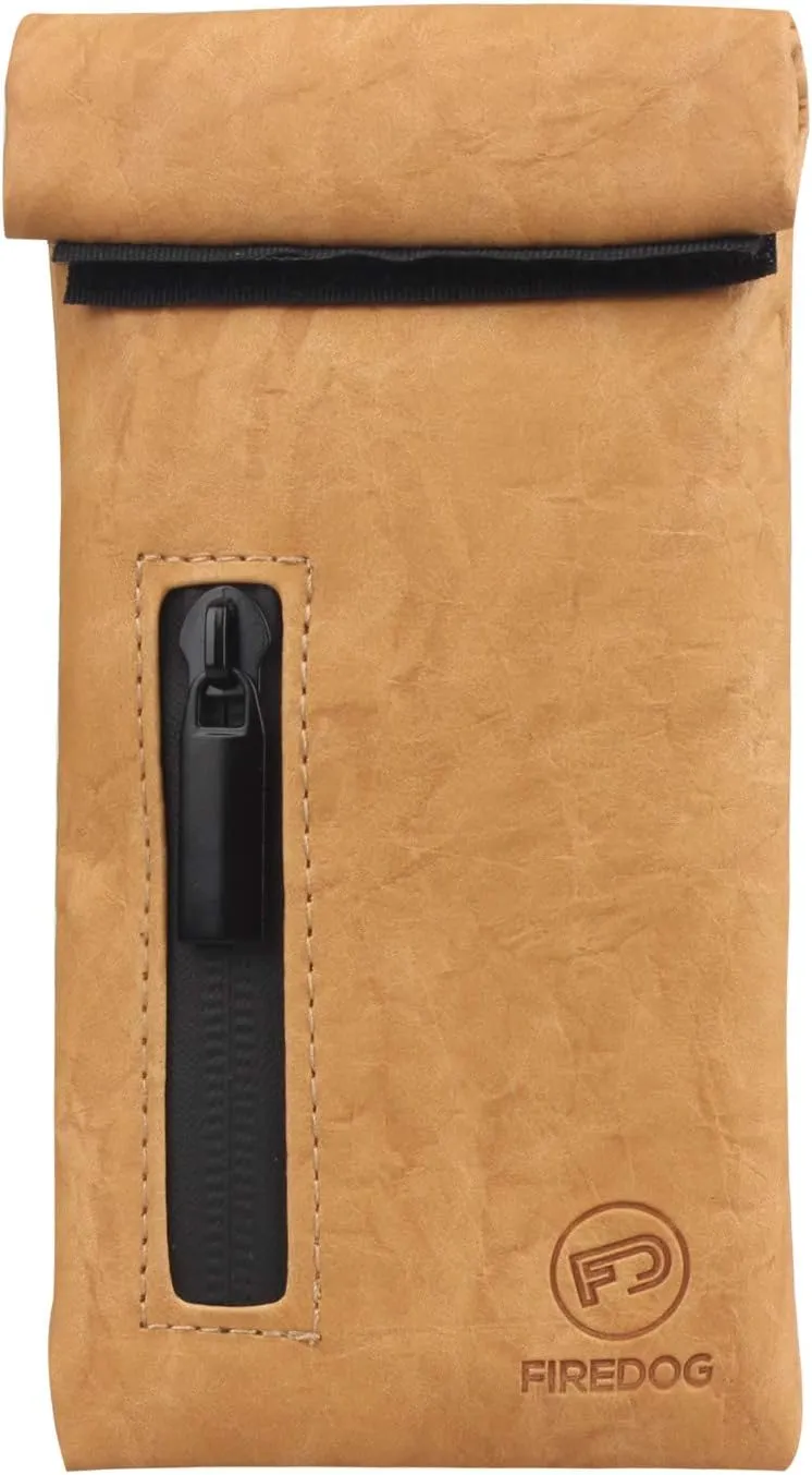 FIREDOG Smell Proof Bags, PU Leather Odor Proof Pouch for Dog Tested 3"x6" Small Travel Storage Pocket (Brown)