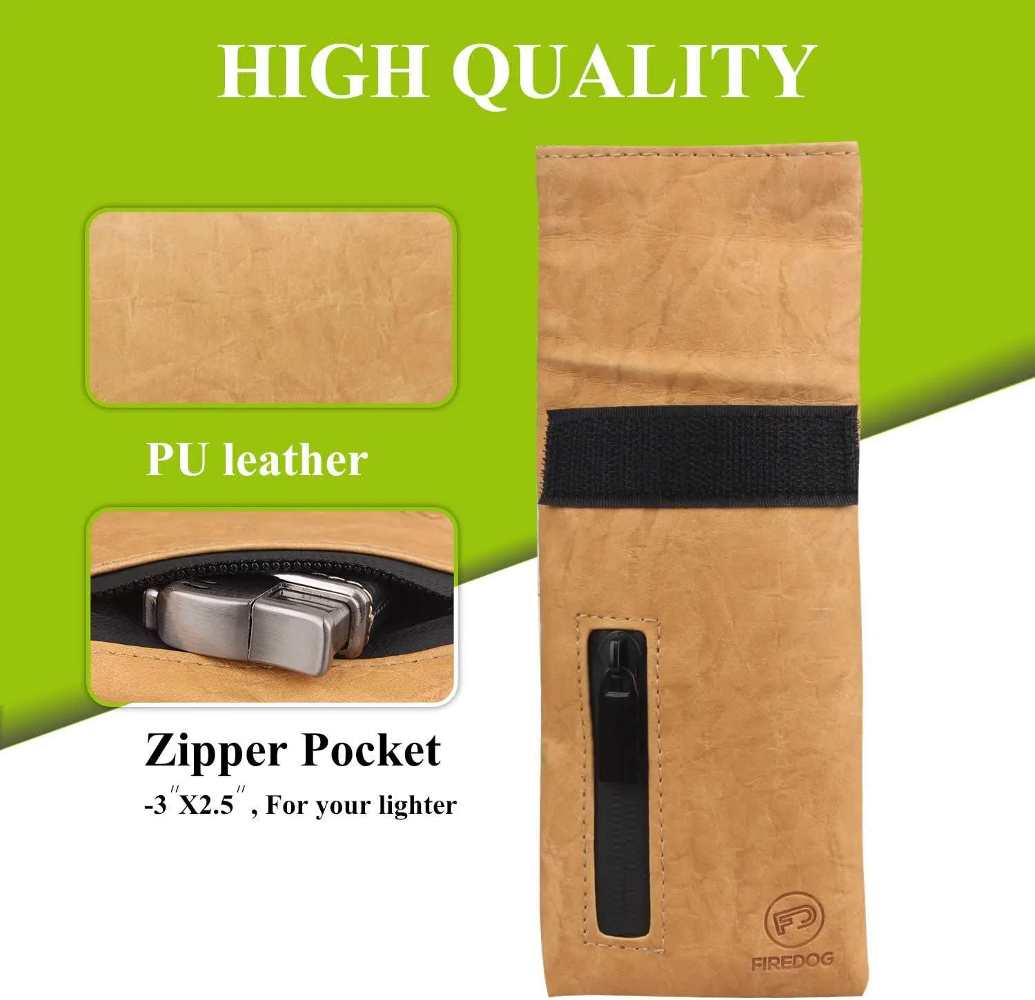 FIREDOG Smell Proof Bags, PU Leather Odor Proof Pouch for Dog Tested 3"x6" Small Travel Storage Pocket (Brown)