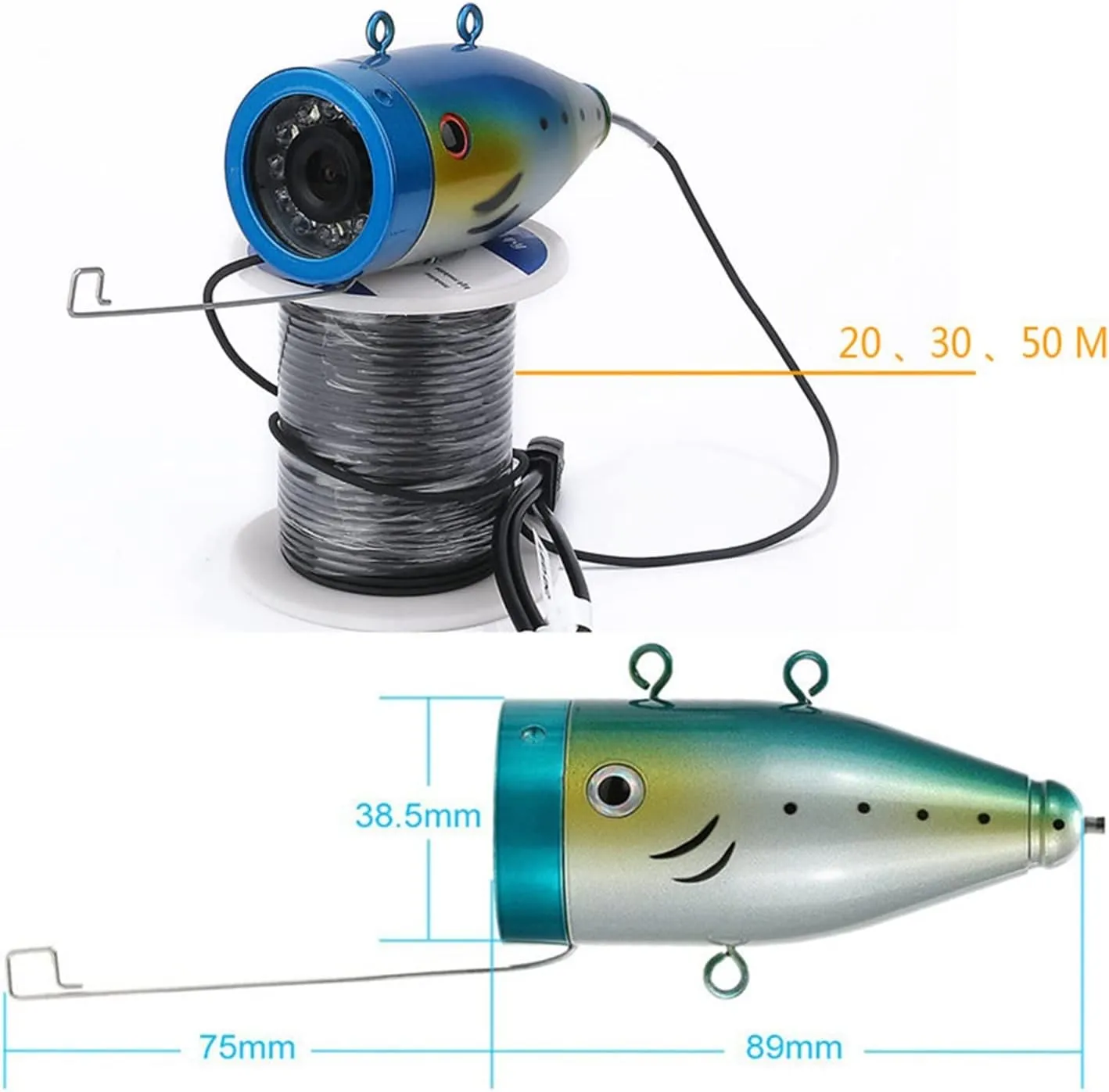 Fishing Camera, 7" inch 15M 30M 1000TVL Fish Finder Underwater Fishing Camera with DVR Record 8G 15 White Led   15 Infrared Lights for ICE/SEA(F007MD-30LWIR-15M)