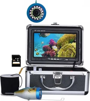 Fishing Camera, 7" inch 15M 30M 1000TVL Fish Finder Underwater Fishing Camera with DVR Record 8G 15 White Led   15 Infrared Lights for ICE/SEA(F007MD-30LWIR-15M)
