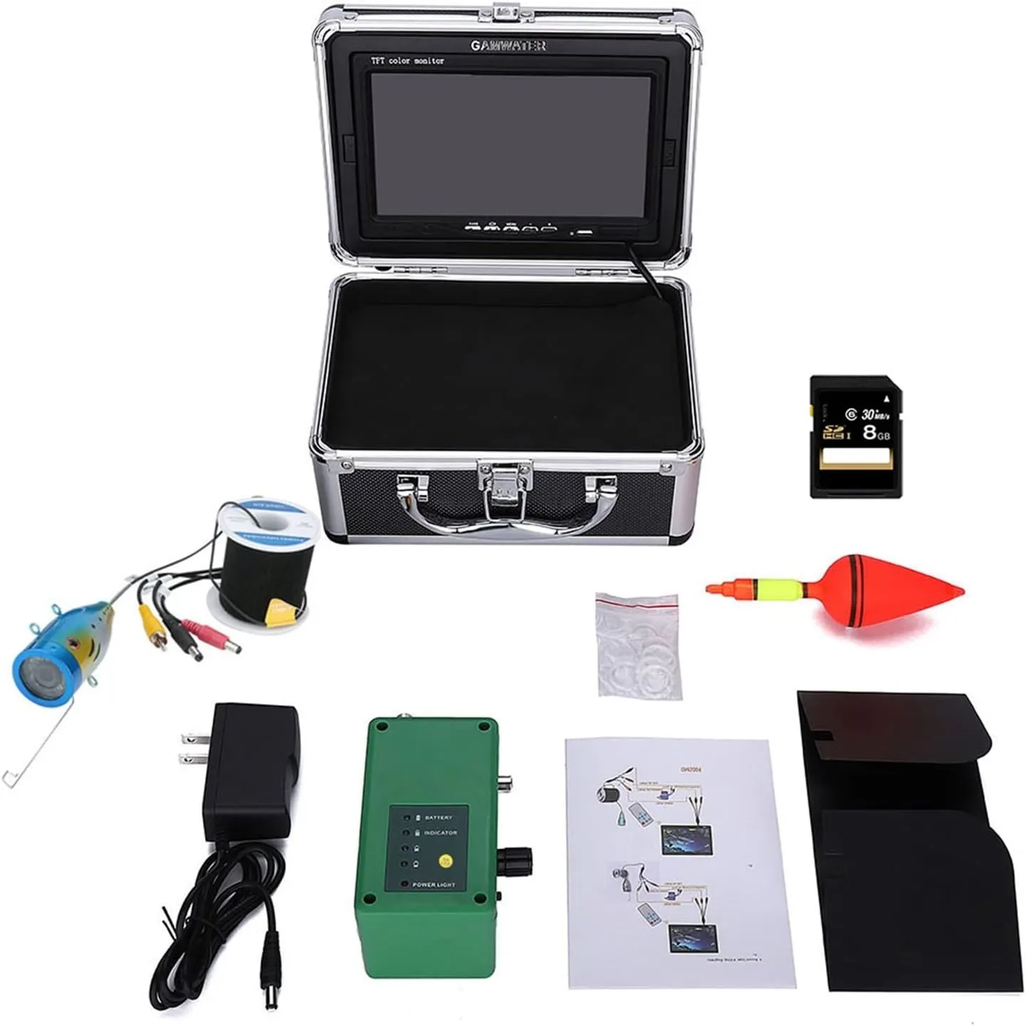 Fishing Camera, 7" inch 15M 30M 1000TVL Fish Finder Underwater Fishing Camera with DVR Record 8G 15 White Led   15 Infrared Lights for ICE/SEA(F007MD-30LWIR-15M)