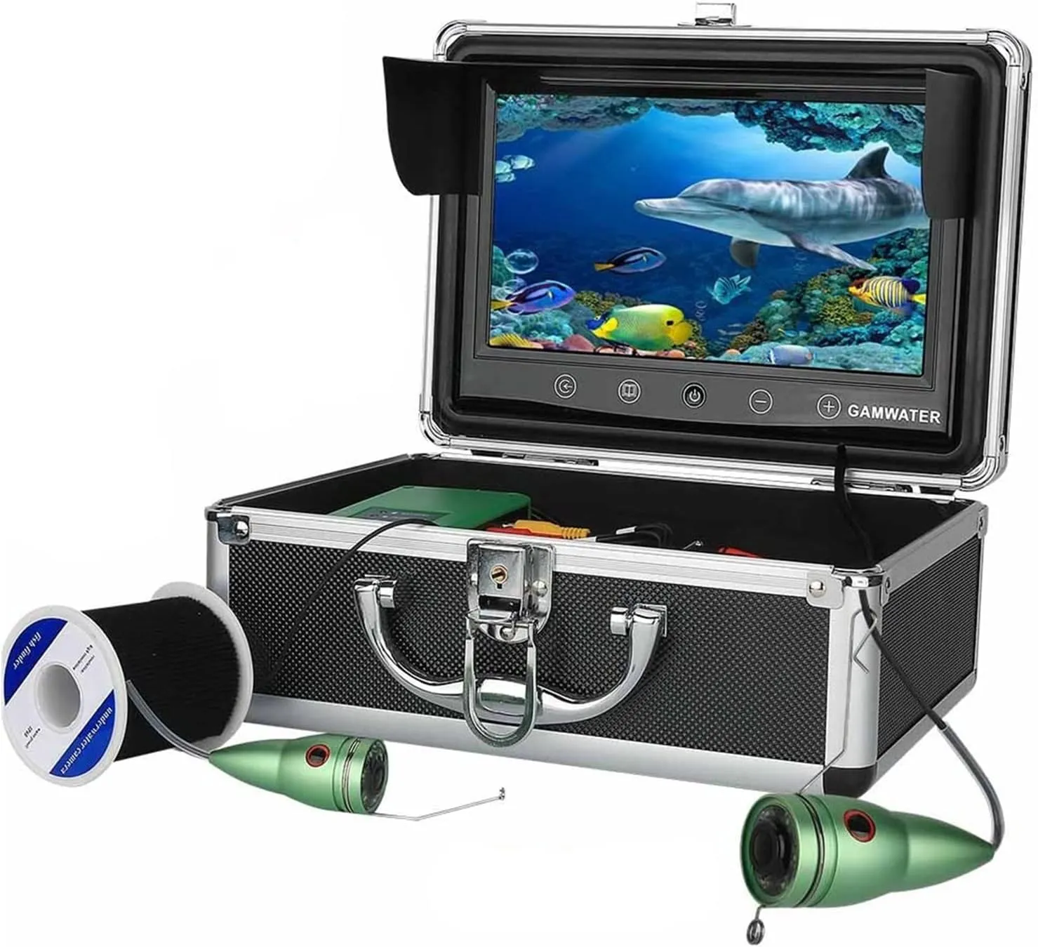 Fishing Camera, Underwater Fishing Camera Kit 9inch Color Monitor 10M/20M/30M 1000TVL with 6 PCS White Lights Fishfinder for Ice/Sea Fishing(03AJ White 10M)