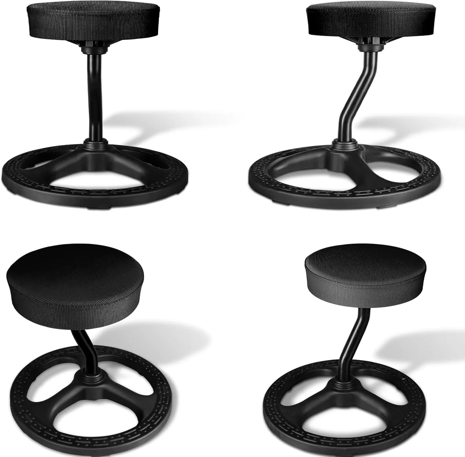 Fitness Seat, ADHD Chair Stool for Stability, Balance, Yoga, Office, School, Wellness, Active Sitting with Non-Slip Base and Washable Seat Cover-Black