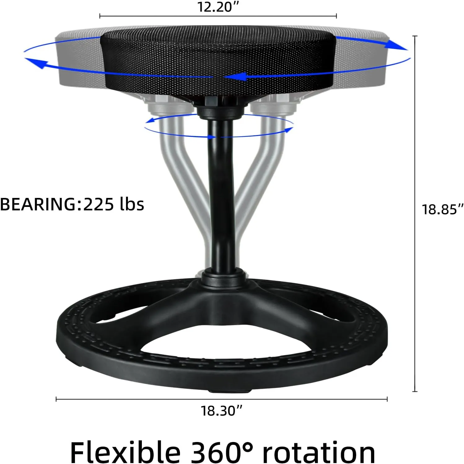 Fitness Seat, ADHD Chair Stool for Stability, Balance, Yoga, Office, School, Wellness, Active Sitting with Non-Slip Base and Washable Seat Cover-Black