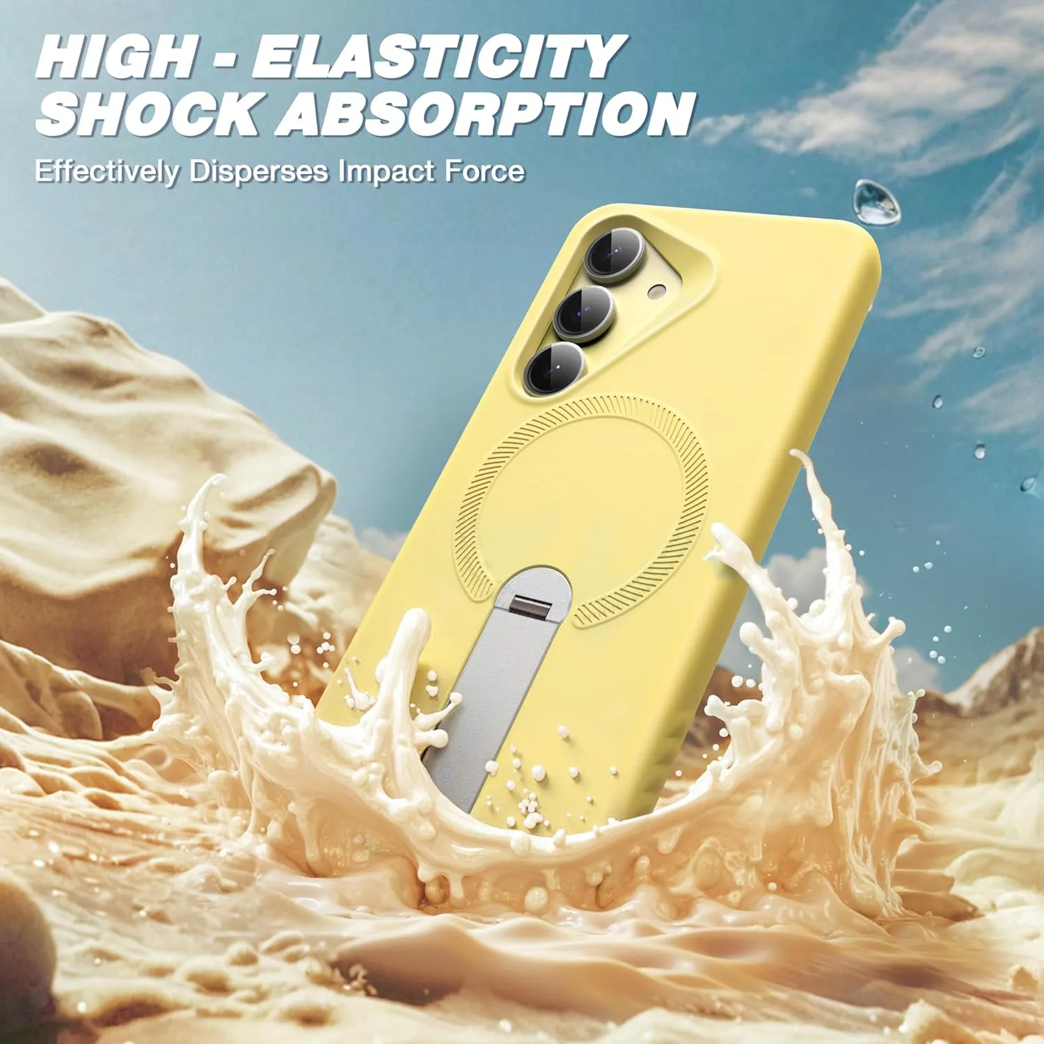 FITO for Samsung Galaxy S25 Plus Case [ Rotatable Kickstand | Soft Anti-Scratch Microfiber Lining | Compatible with MagSafe] Silicone Phone Cover - Yellow