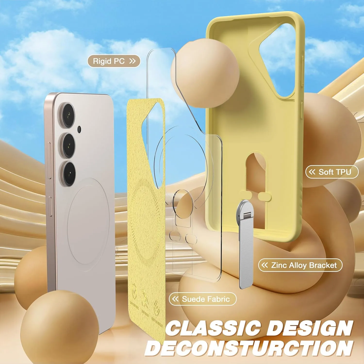 FITO for Samsung Galaxy S25 Plus Case [ Rotatable Kickstand | Soft Anti-Scratch Microfiber Lining | Compatible with MagSafe] Silicone Phone Cover - Yellow