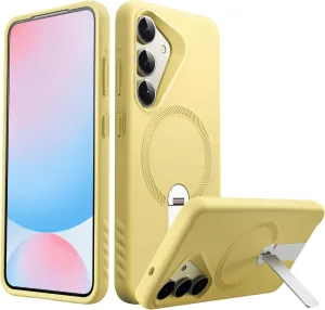 FITO for Samsung Galaxy S25 Plus Case [ Rotatable Kickstand | Soft Anti-Scratch Microfiber Lining | Compatible with MagSafe] Silicone Phone Cover - Yellow