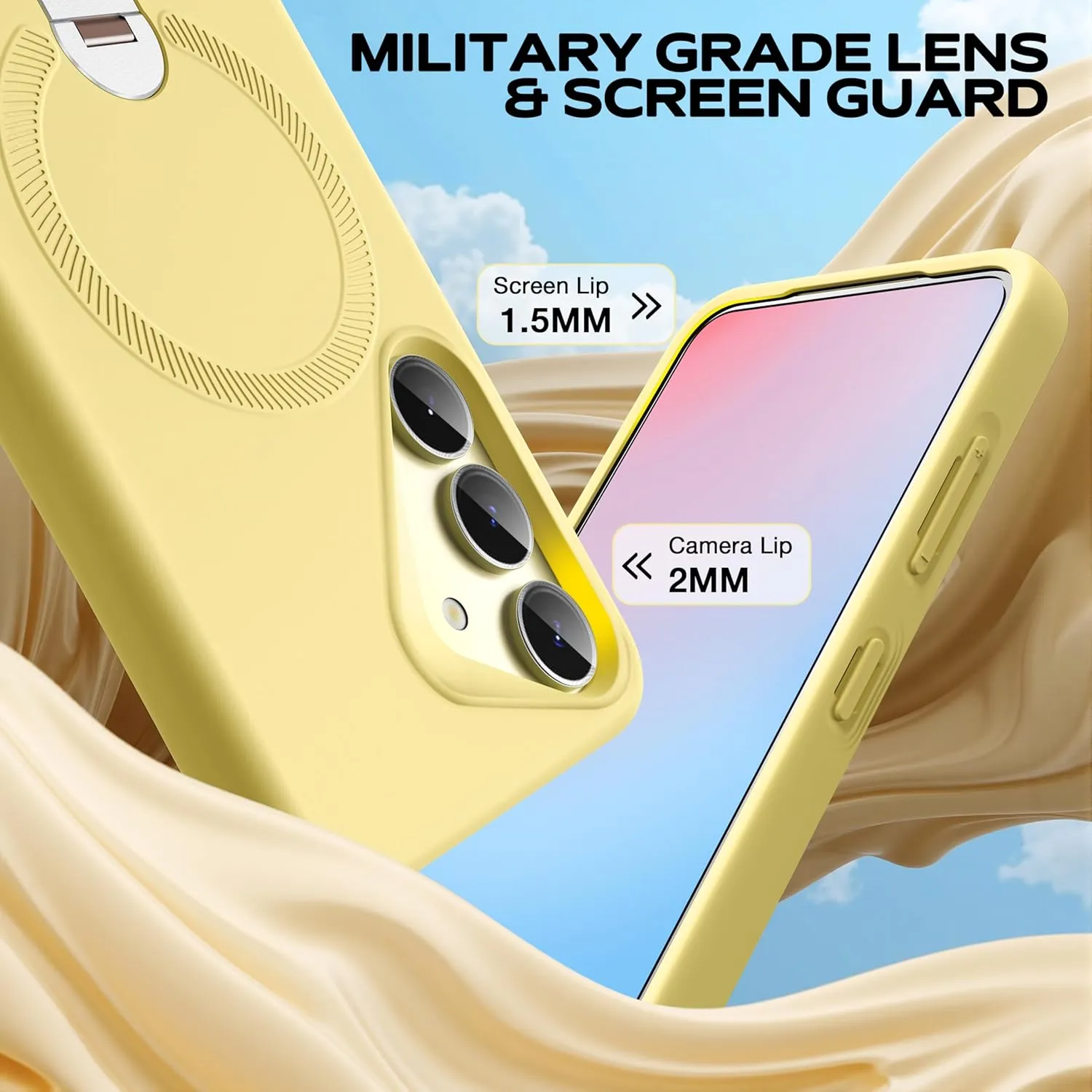 FITO for Samsung Galaxy S25 Plus Case [ Rotatable Kickstand | Soft Anti-Scratch Microfiber Lining | Compatible with MagSafe] Silicone Phone Cover - Yellow