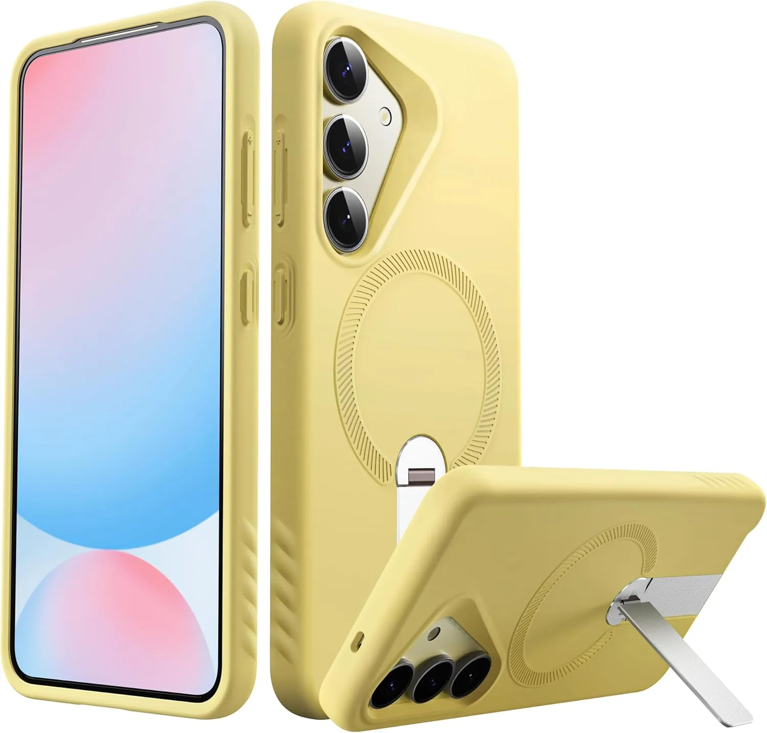 FITO for Samsung Galaxy S25 Plus Case [ Rotatable Kickstand | Soft Anti-Scratch Microfiber Lining | Compatible with MagSafe] Silicone Phone Cover - Yellow