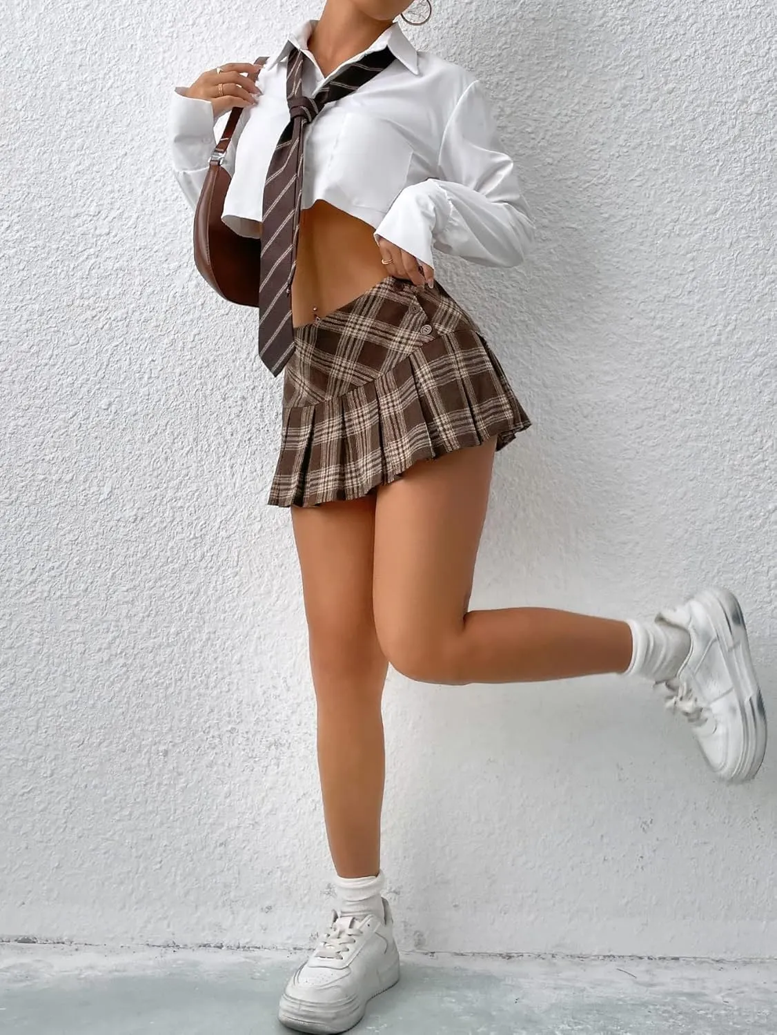 Floerns Women's Plaid Print Pleated Skirt Tartan School Uniform Mini Skirt