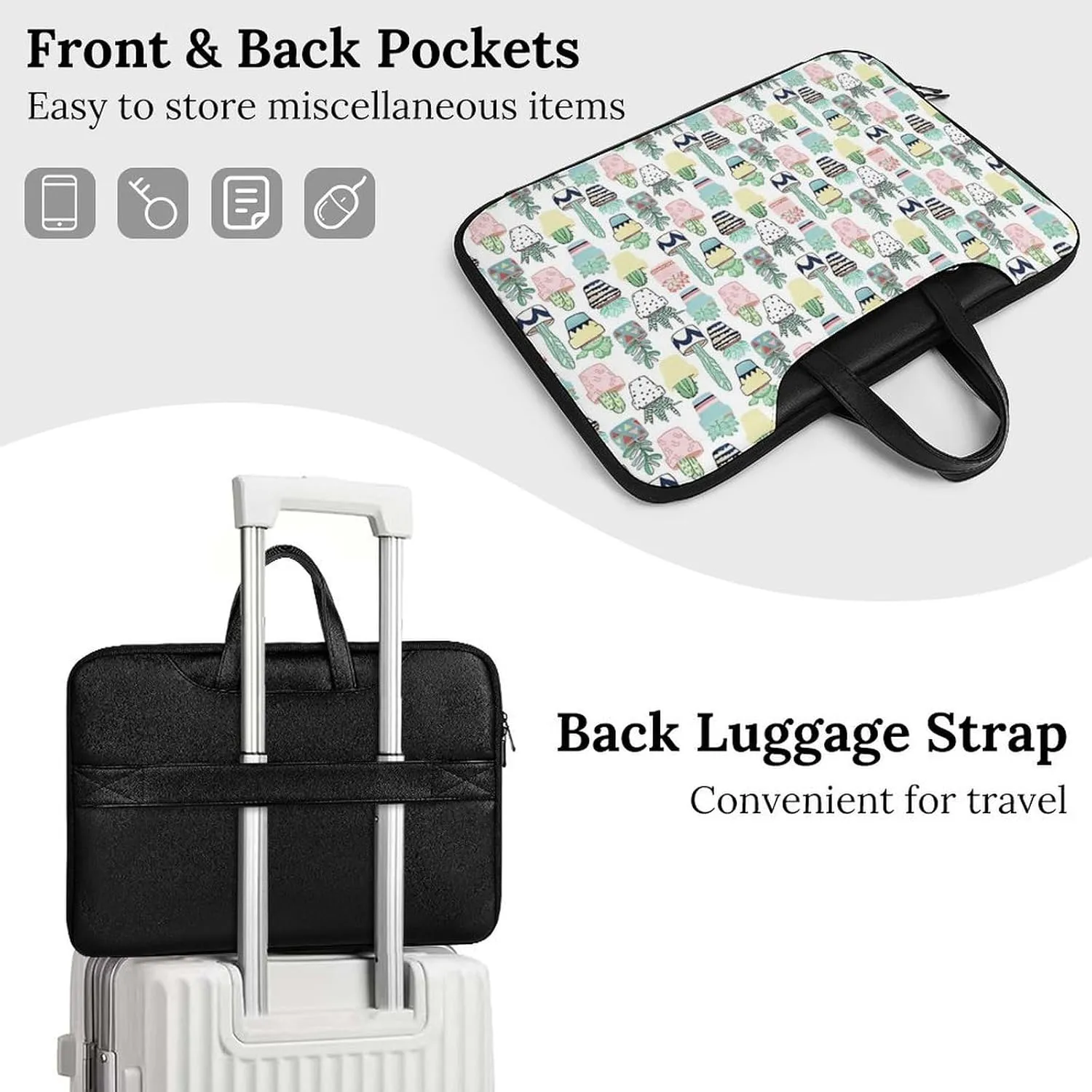 Floral Cherry Blossoms Leather Computer Bag with Multiple Sizes to Choose From, Convenient to Carry