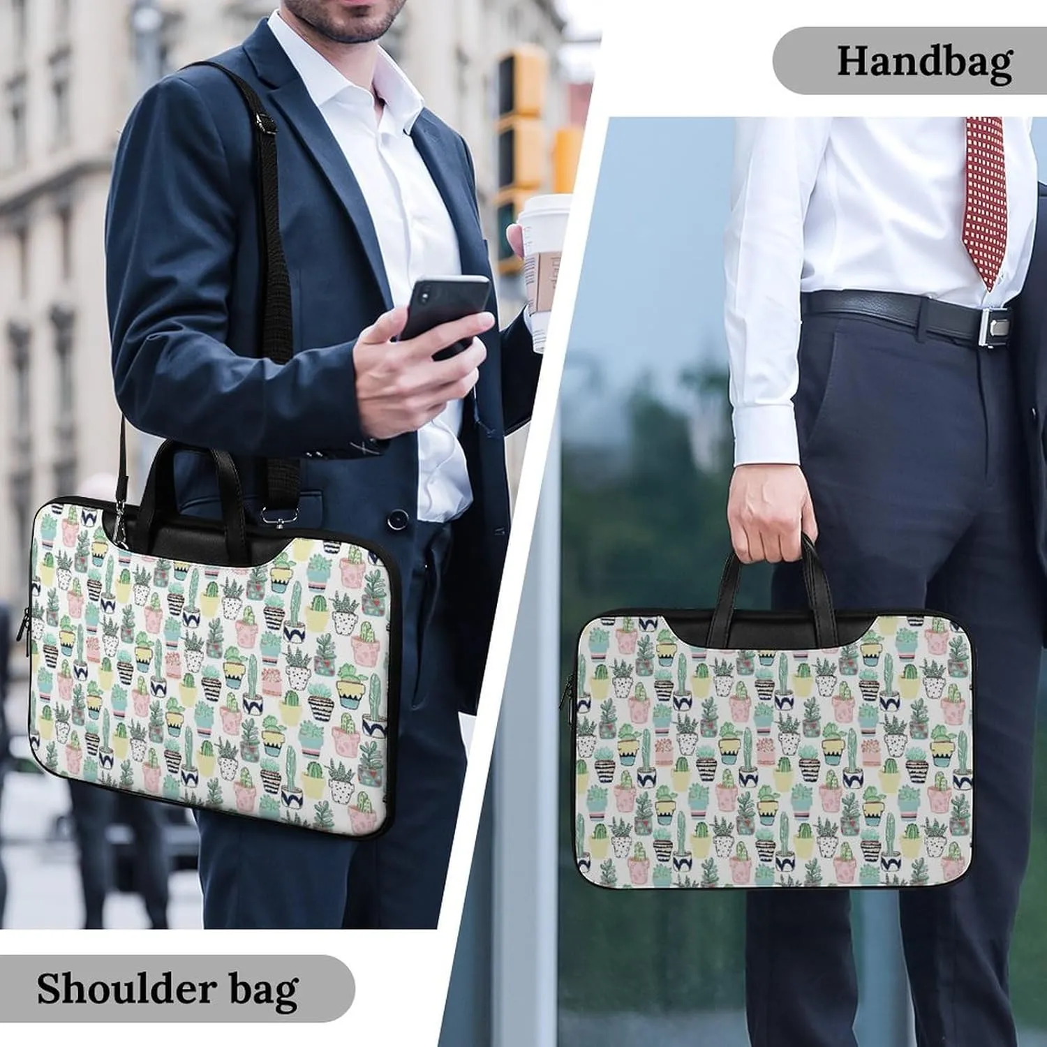 Floral Cherry Blossoms Leather Computer Bag with Multiple Sizes to Choose From, Convenient to Carry