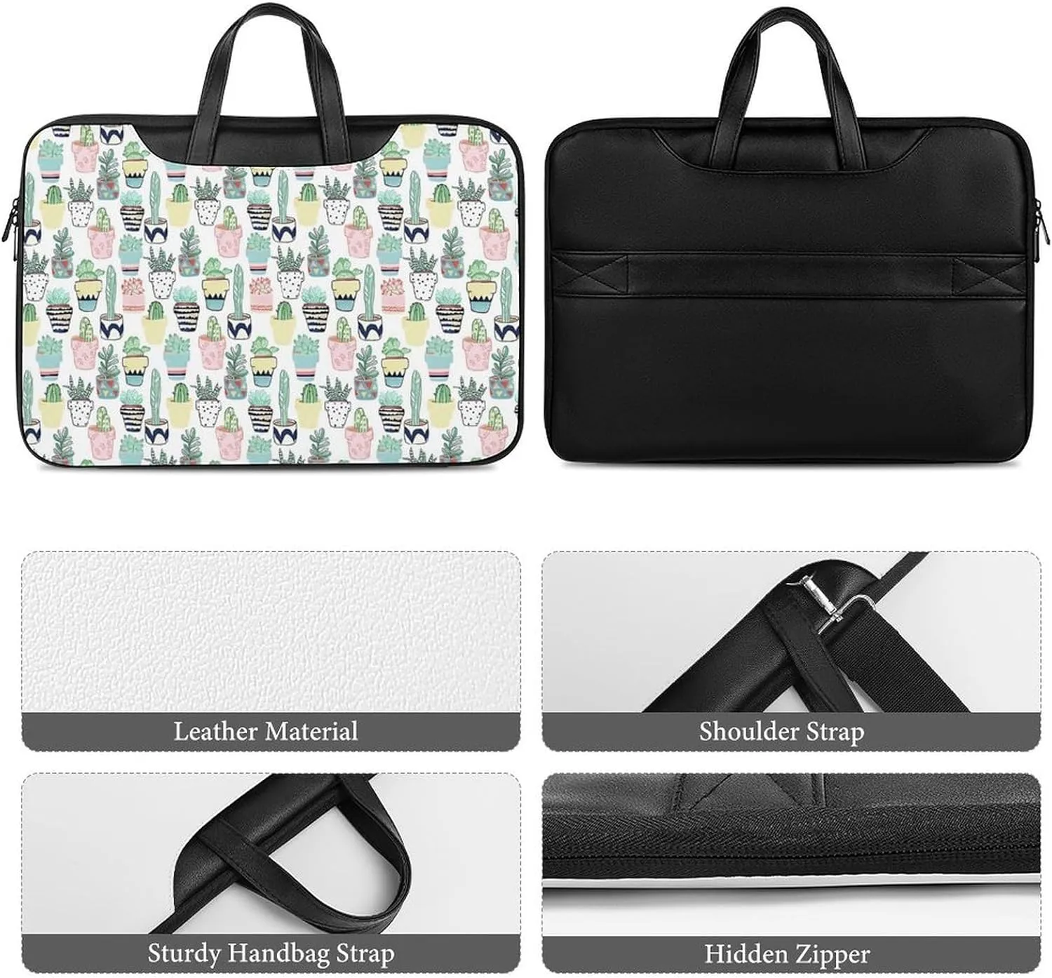 Floral Cherry Blossoms Leather Computer Bag with Multiple Sizes to Choose From, Convenient to Carry