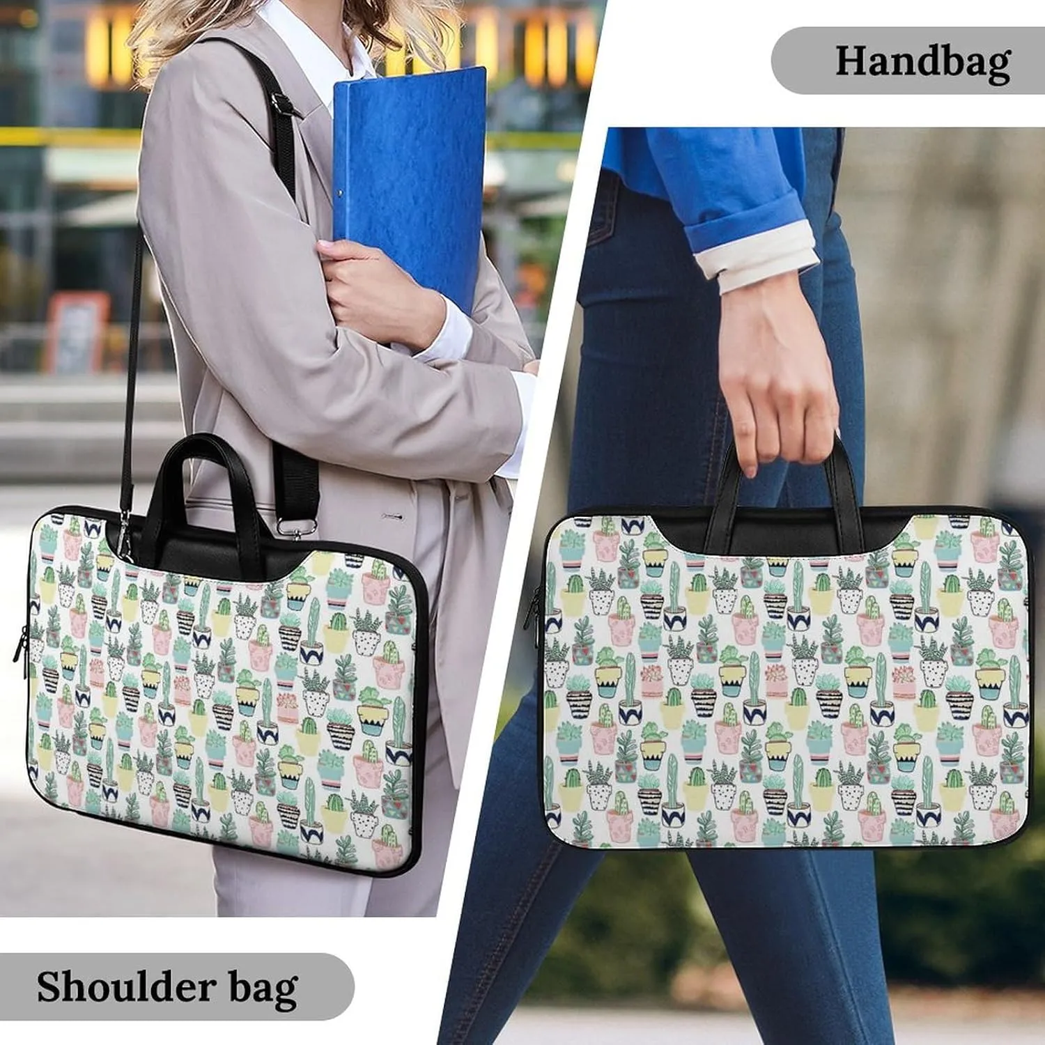 Floral Cherry Blossoms Leather Computer Bag with Multiple Sizes to Choose From, Convenient to Carry