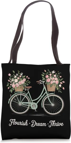 Flourish Dream Thrive Floral Bicycle Design Tote Bag