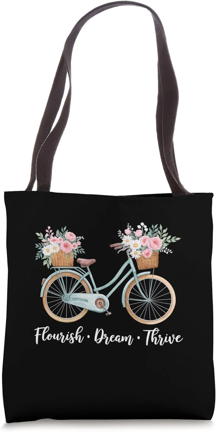 Flourish Dream Thrive Floral Bike Women's Cute Tote Bag