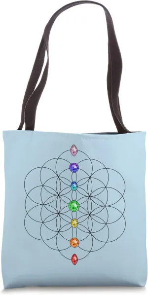 Flower of Life, Chakra Stones, Sacred Geometrie, Yoga Symbol Tote Bag