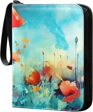 Flower Painting Card Binder 4-Pockets, 400 Pockets Card Holder with 50 Removable Sleeves, Trading Card Collector Zipper Album Holder, Collector Album