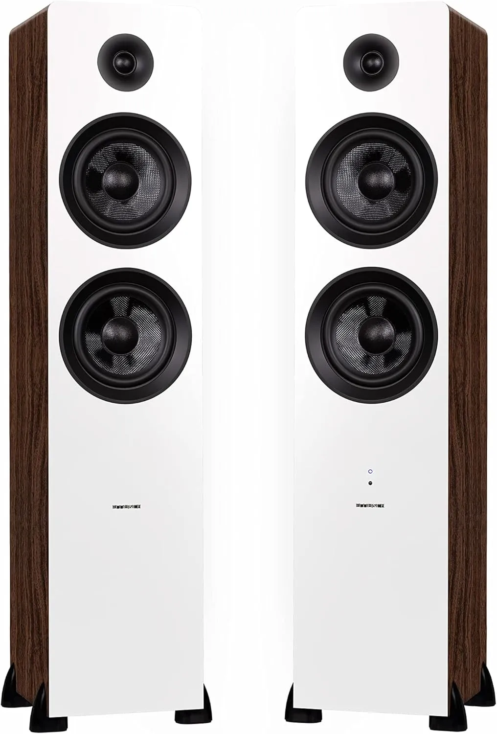 Fluance Ai81 Elite Powered 2-Way Floorstanding Tower Speakers, 150W Built-in Amplifier for 2.0 Stereo Music & Movie Listening, TV, Turntable, PC & Bluetooth - 2X RCA, Optical, Sub Out (White Walnut)
