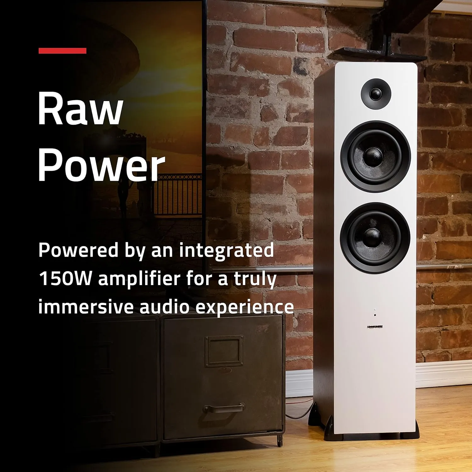 Fluance Ai81 Elite Powered 2-Way Floorstanding Tower Speakers, 150W Built-in Amplifier for 2.0 Stereo Music & Movie Listening, TV, Turntable, PC & Bluetooth - 2X RCA, Optical, Sub Out (White Walnut)