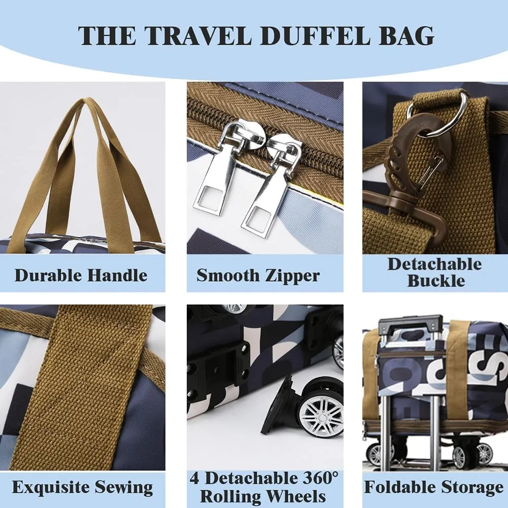 Foldable Rolling Travel Bag Expandable Duffle Bag Weekender Travel Bag with Detachable Wheels for Women and Men