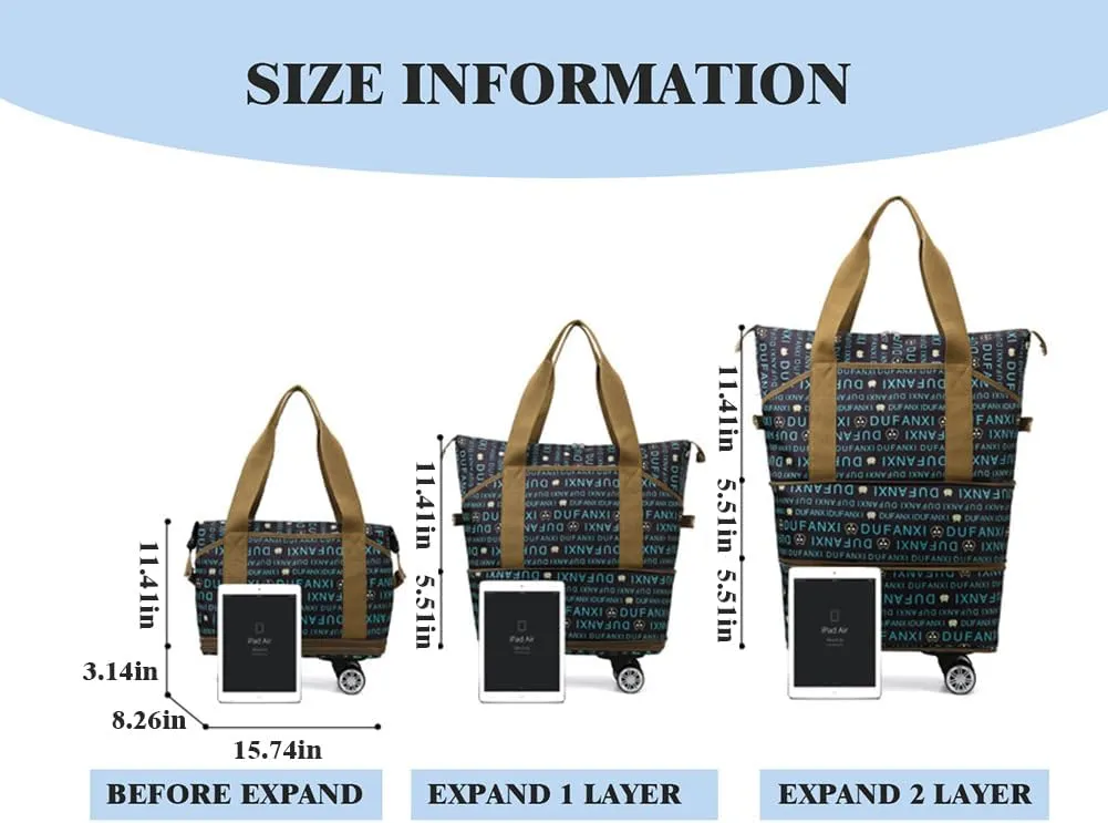 Foldable Rolling Travel Bag Expandable Duffle Bag Weekender Travel Bag with Detachable Wheels for Women and Men