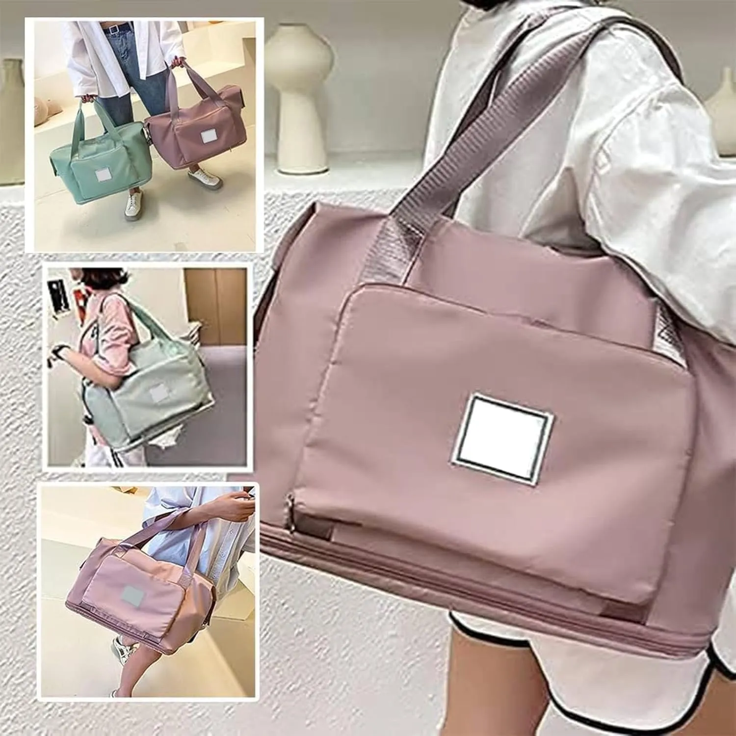 Foldable Travel Bag Expandable, Wealthyn High-Capacity Double-Layer Wet Separation Travelling Bag (Dark Purple)