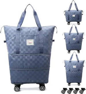 Foldable Travel Duffel Bag, Expandable Duffle Bag with Wheels, Lightweight Luggage Bags for Travel Carry on, Women Large Expandable Foldable Travel Bags Organizer for Luggage