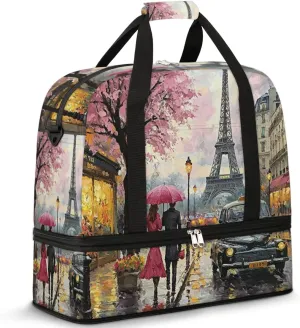 Foldable Travel Duffel Bag, Expandable Weekender Overnight Carry on Bags with Shoe Compartment Sport Tote Gym Luggage for Women Men, Paris Eiffel Tower