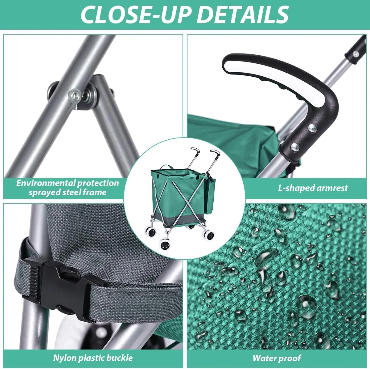 Folding Grocery Shopping Cart with 360° Double Front Swivel Wheels Waterproof Removable Oxford Cloth Liner Heavy Duty Canvas with Cover Lightweight Utility Cart for Laundry - Holds Up to 120 lbs