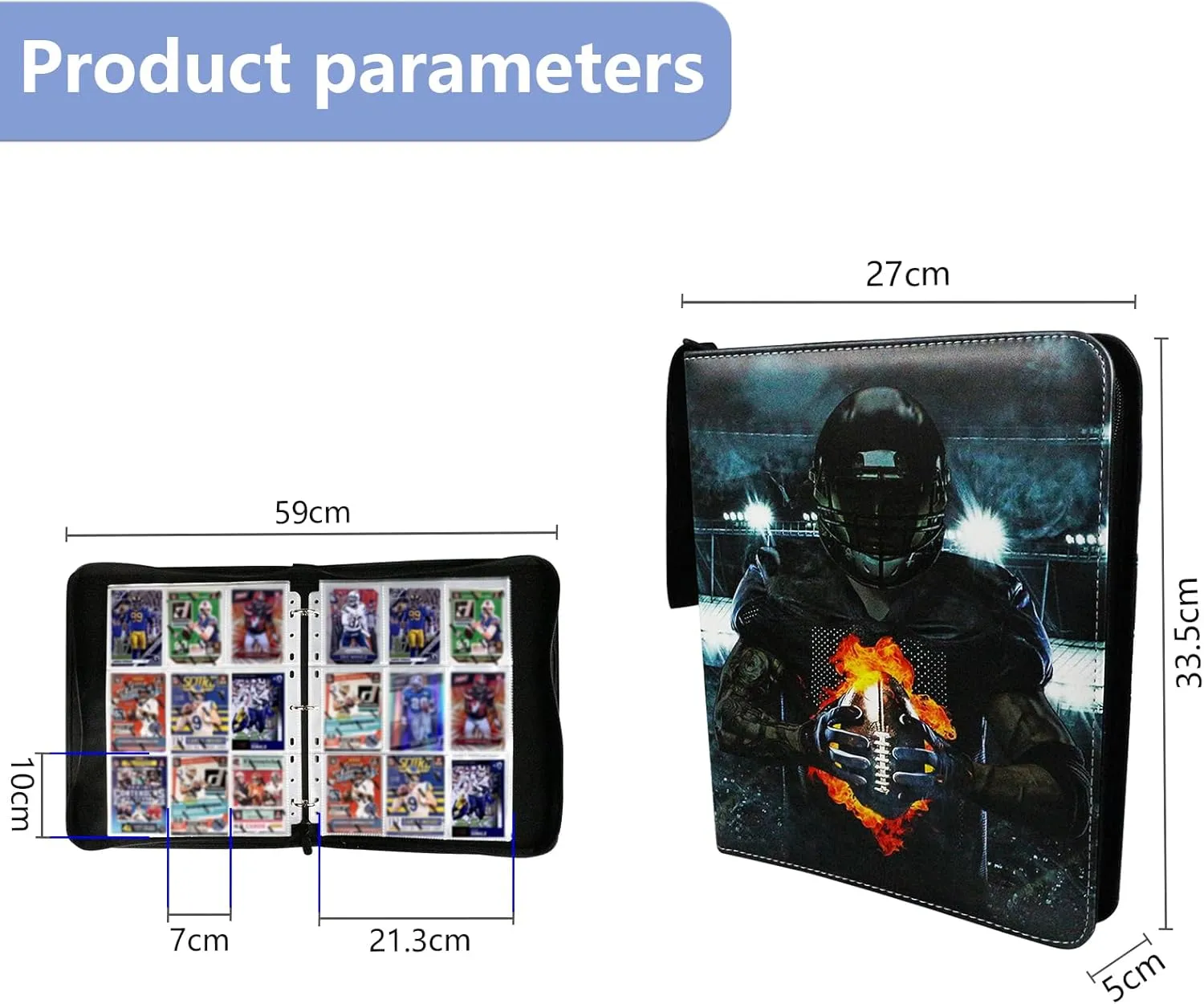 Football Plus 9 Pocket Card Binder - Fits 900 Cards, 50 Removable Sleeves