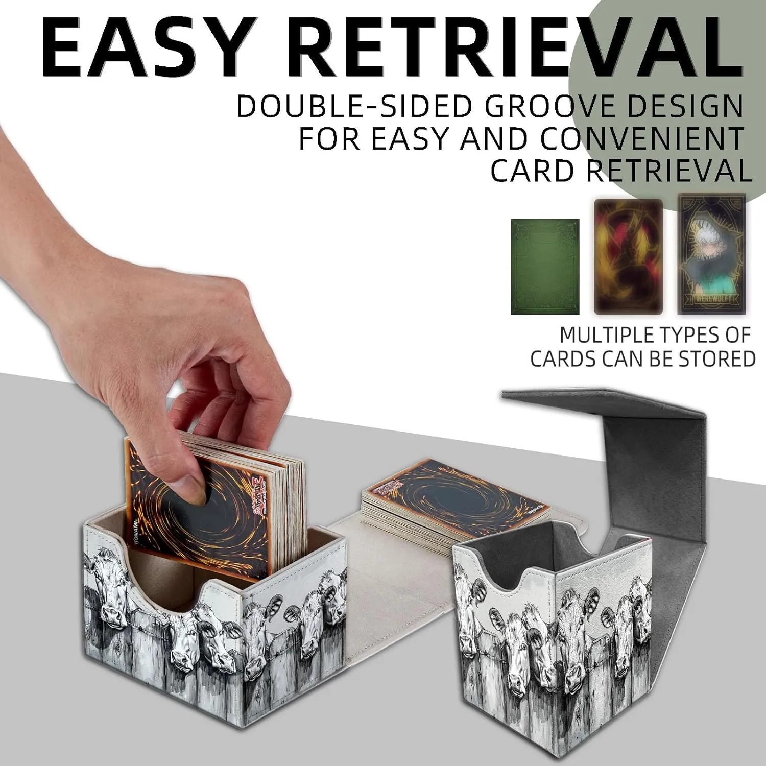 for MTG Card Storage Solution, for MTG Card Box and Commander Decks, High Capacity Anime Card Sleeves for Mtg Deck Box Set of 2, Cow Painting