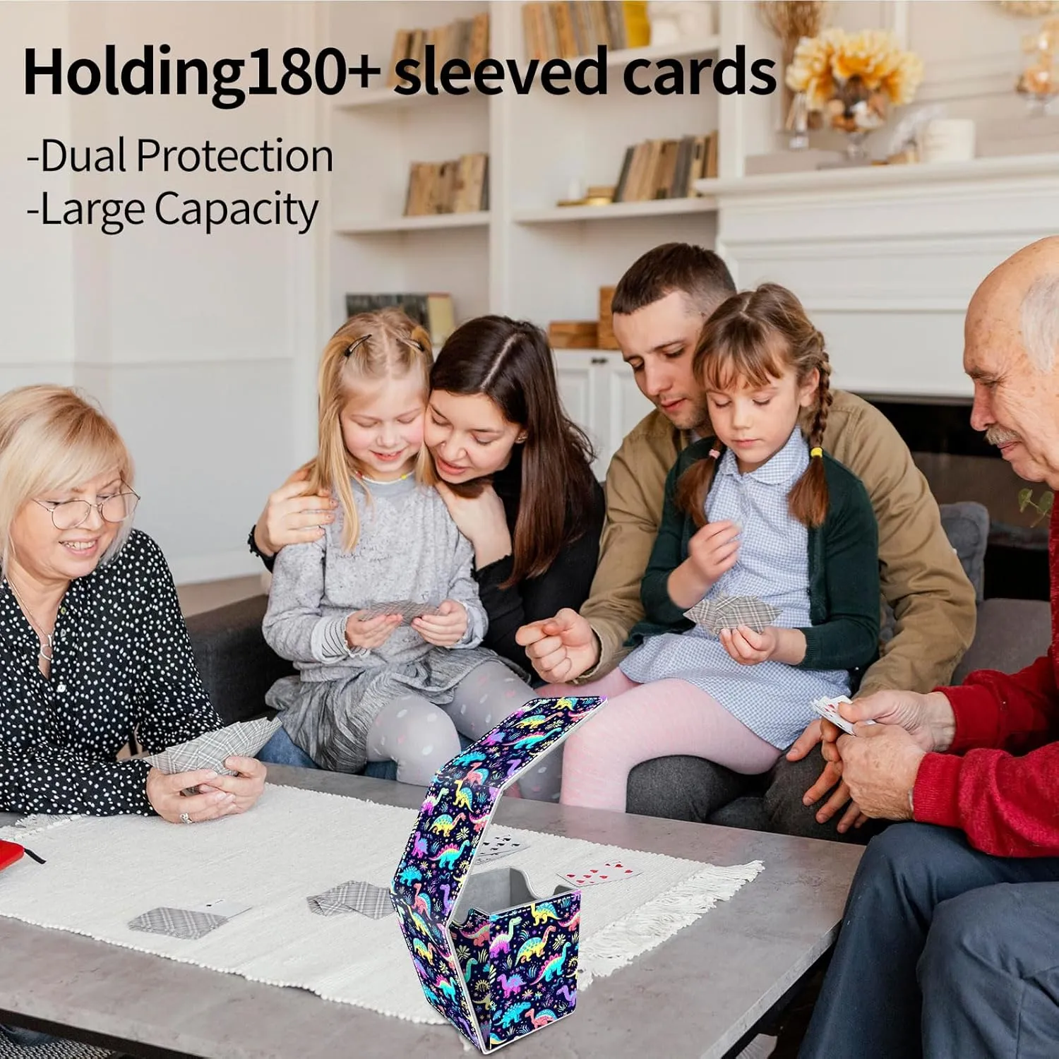 For MTG Deck Box, Fits 100  Single Sleeved Cards, Strong Magnet Card Deck Box, PU Leather Trading Card Storage Box, TCG, CCG Cards Secure Storage for Trading Card, Cute Dinosaurs -160