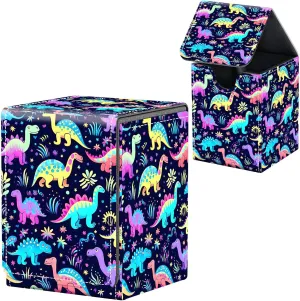 For MTG Deck Box, Fits 100  Single Sleeved Cards, Strong Magnet Card Deck Box, PU Leather Trading Card Storage Box, TCG, CCG Cards Secure Storage for Trading Card, Cute Dinosaurs -160