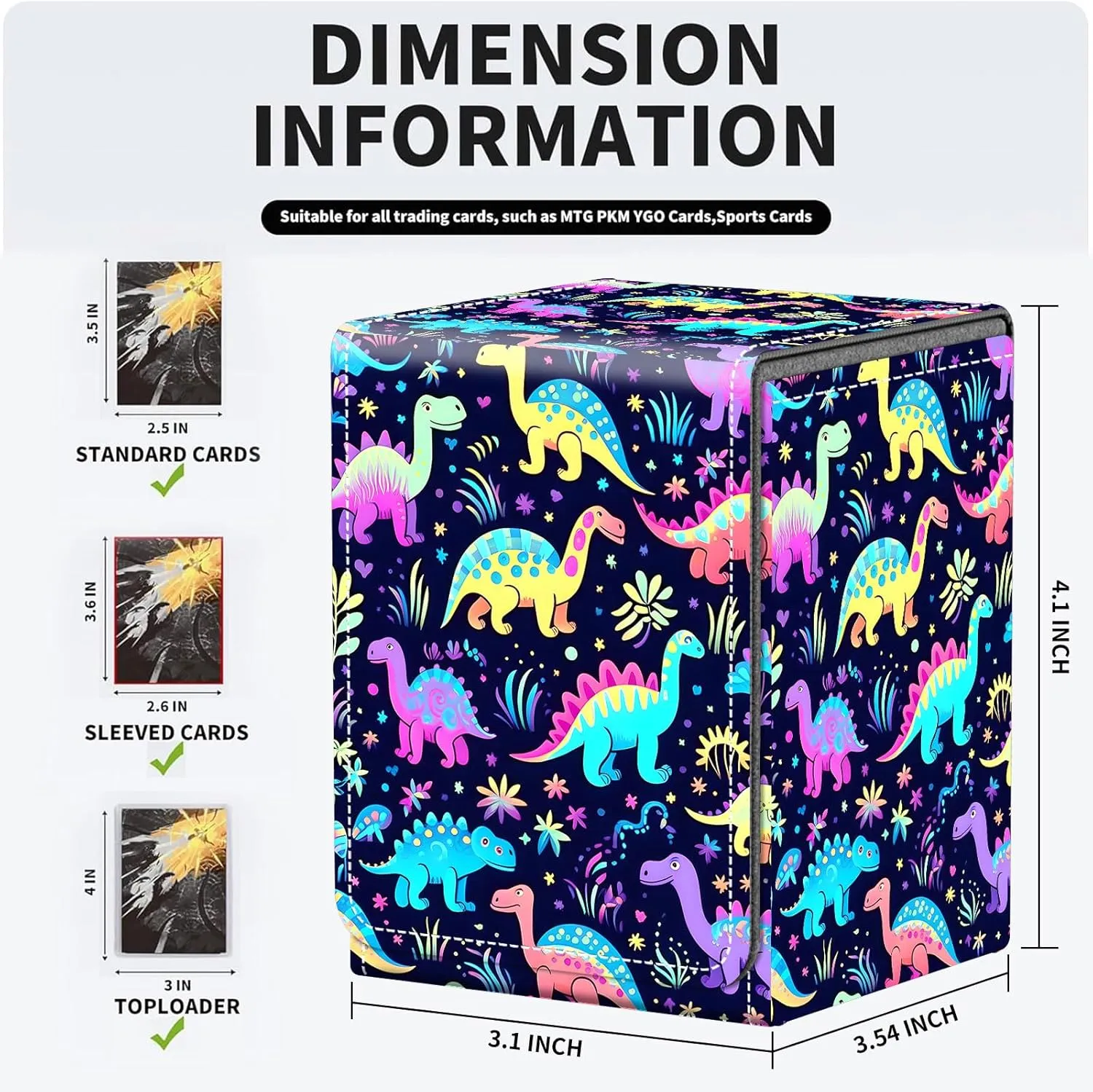 For MTG Deck Box, Fits 100  Single Sleeved Cards, Strong Magnet Card Deck Box, PU Leather Trading Card Storage Box, TCG, CCG Cards Secure Storage for Trading Card, Cute Dinosaurs -160