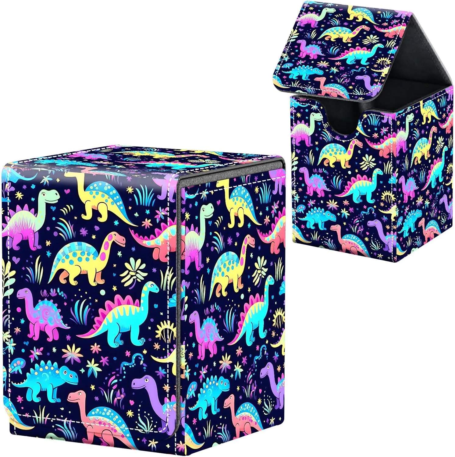 For MTG Deck Box, Fits 100  Single Sleeved Cards, Strong Magnet Card Deck Box, PU Leather Trading Card Storage Box, TCG, CCG Cards Secure Storage for Trading Card, Cute Dinosaurs -160