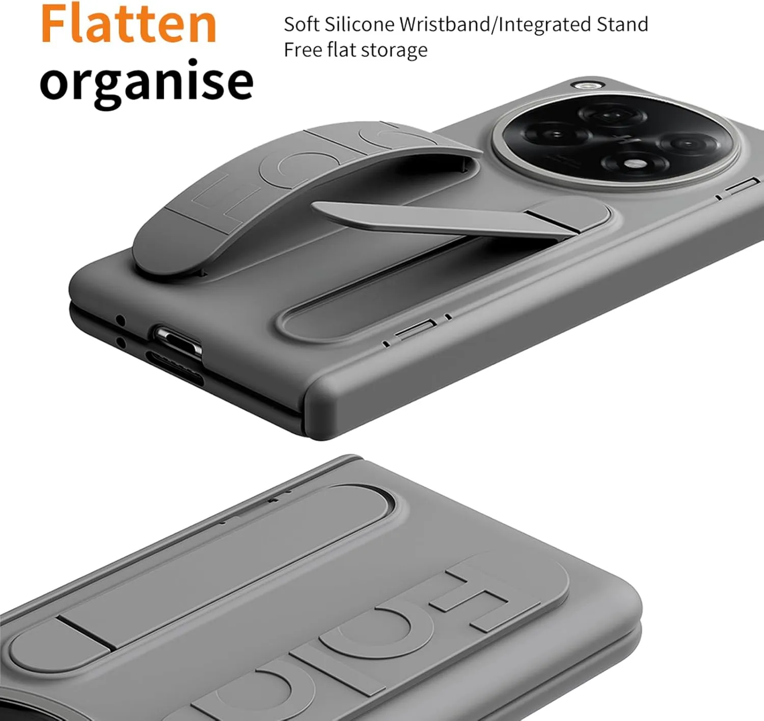 for Oppo Find N5 Case with Hand Strap, All-Inclusive Case with Kickstand Hinge Protection Screen Protector Camera Protector Wrist Strap Protective Cover for Oppo Find N5 Grey