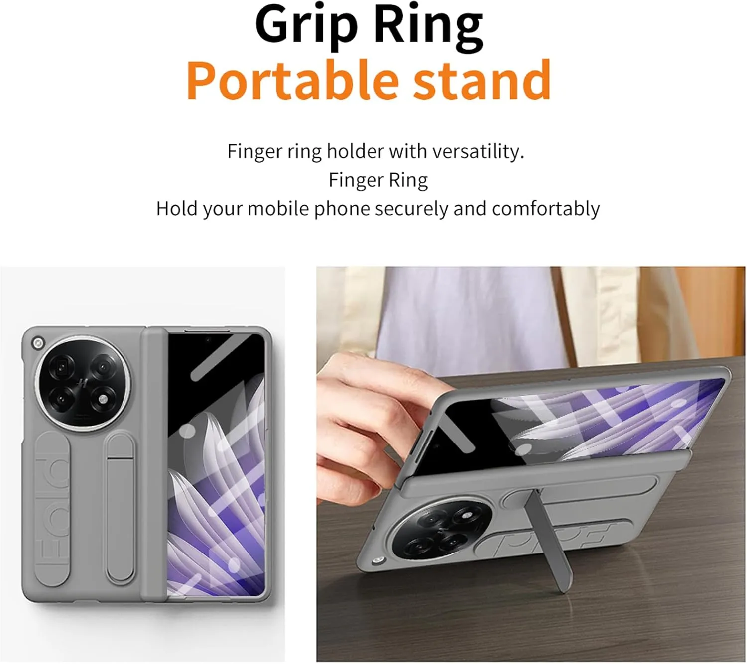 for Oppo Find N5 Case with Hand Strap, All-Inclusive Case with Kickstand Hinge Protection Screen Protector Camera Protector Wrist Strap Protective Cover for Oppo Find N5 Grey
