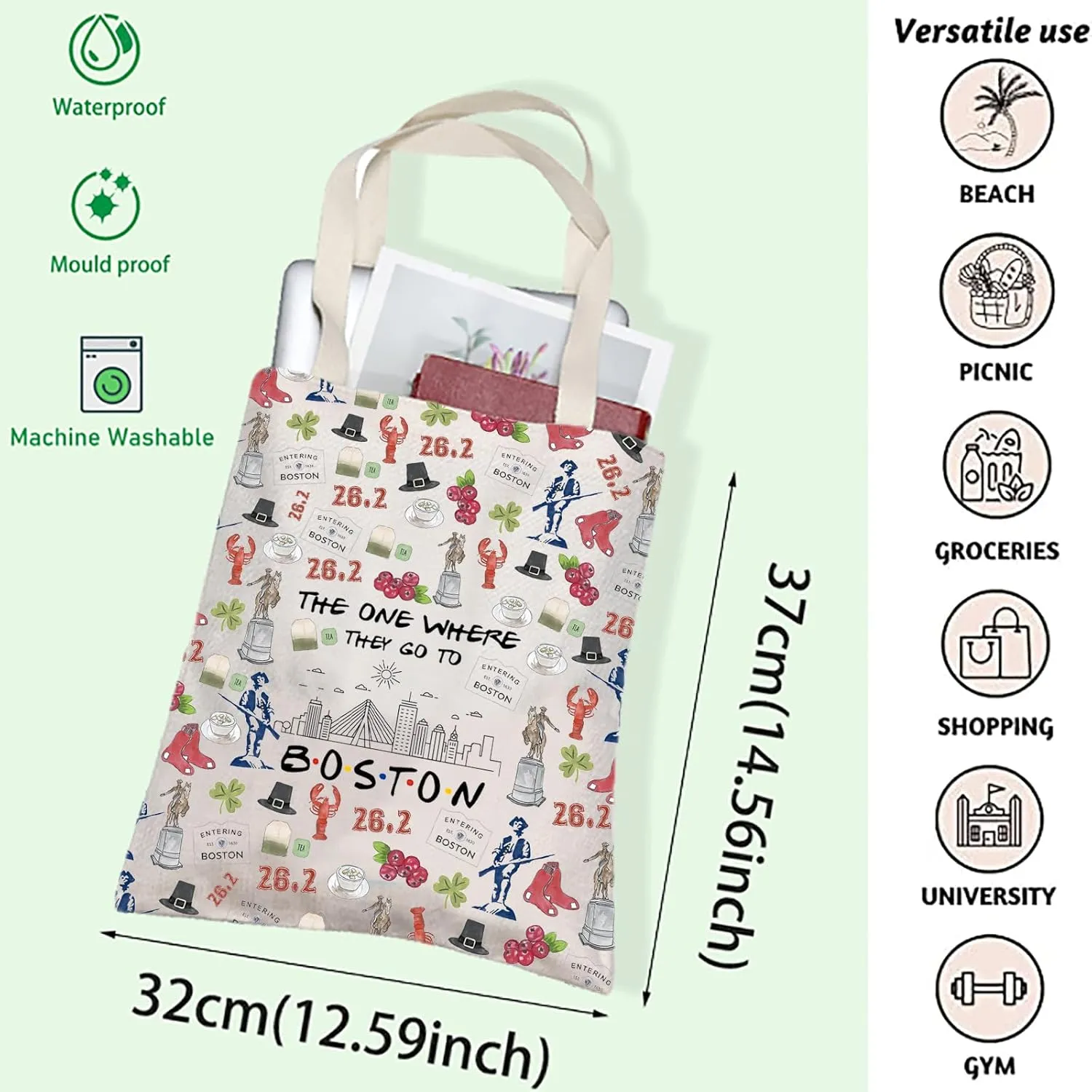 FOTAP Boston Trip Makeup Bag - Souvenir Travel Bag for Housewarming or Vocation Gifts - Massachusetts Boston Tote