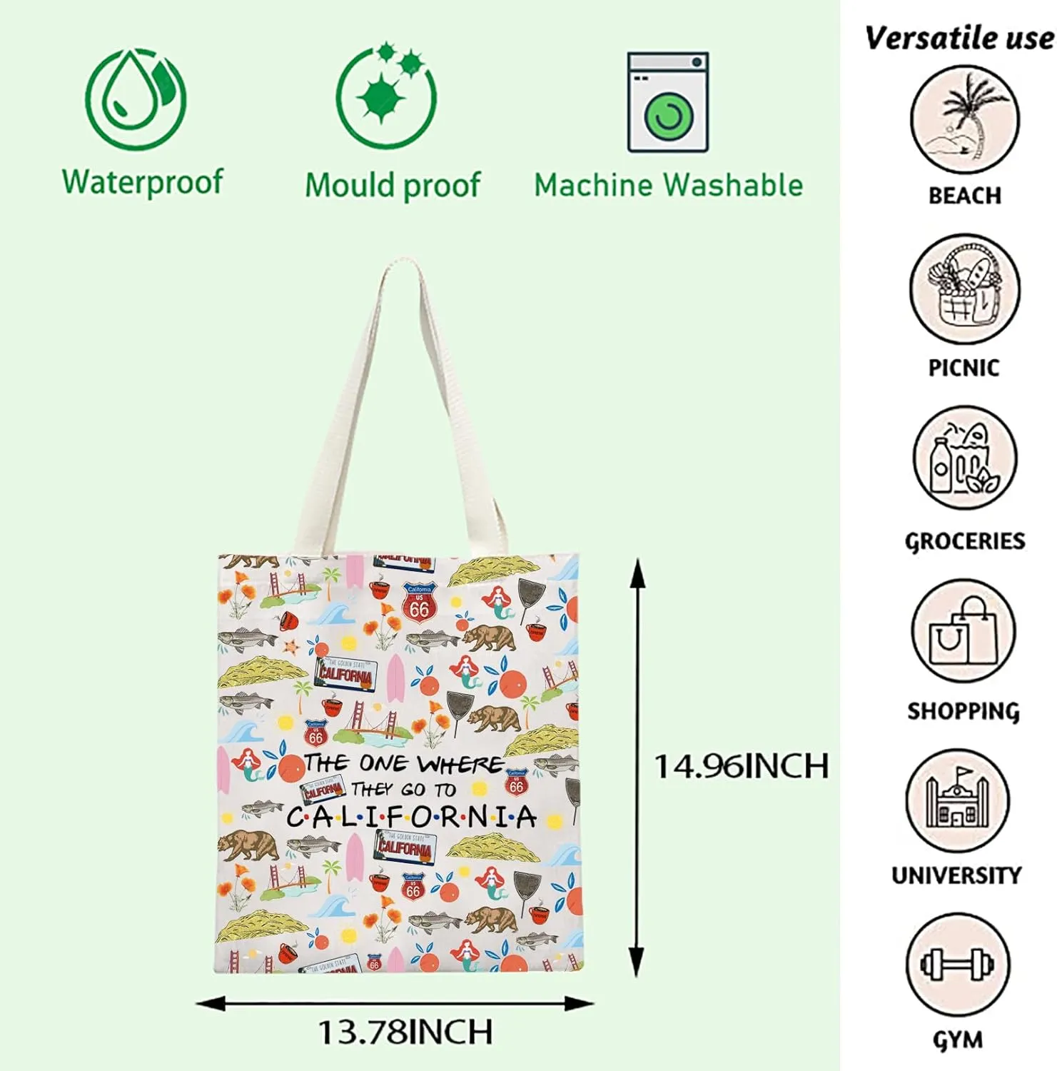 FOTAP California Trip Makeup Bag - State Souvenir Travel Bag & Housewarming Gift - Tote